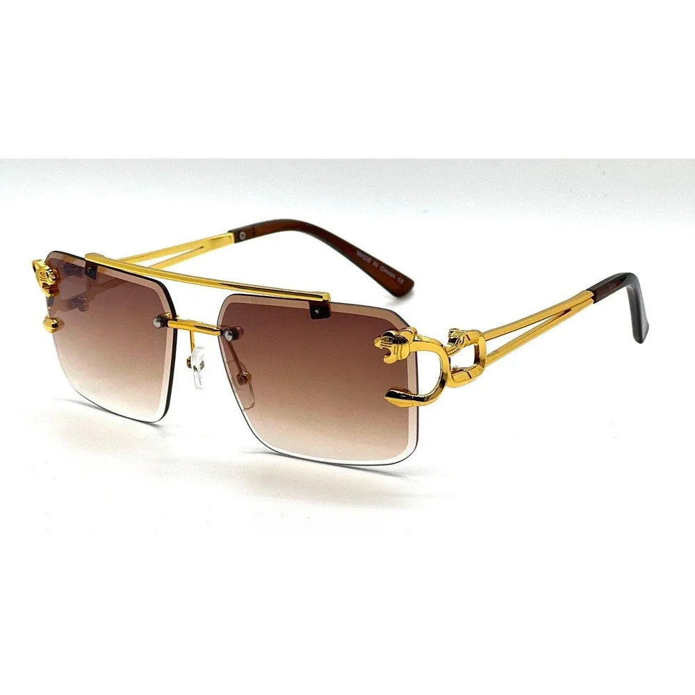 Men Sunglasses Fashion Designer Brown Lens Gold Frame Street Wear Classic Lentes